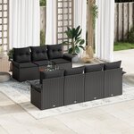 vidaXL Ensemble de 8 Canapés de Jardin avec Coussins en Noir Poly Rattan