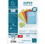 Paquet De 50 Chemises À Fenêtre À Soufflet Super 160g/m2 - 22x31cm - Couleurs Assorties - X 8 - Exacompta