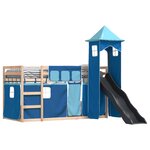 vidaXL Lit superposé avec toboggan et rideaux bleu 90x190 cm