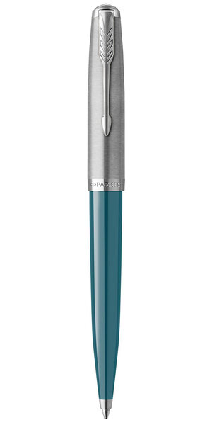 PARKER 51 Stylo Bille  Résine Bleu canard et Capuchon inox poli  Recharge noire pointe moyenne  Coffret cadeau