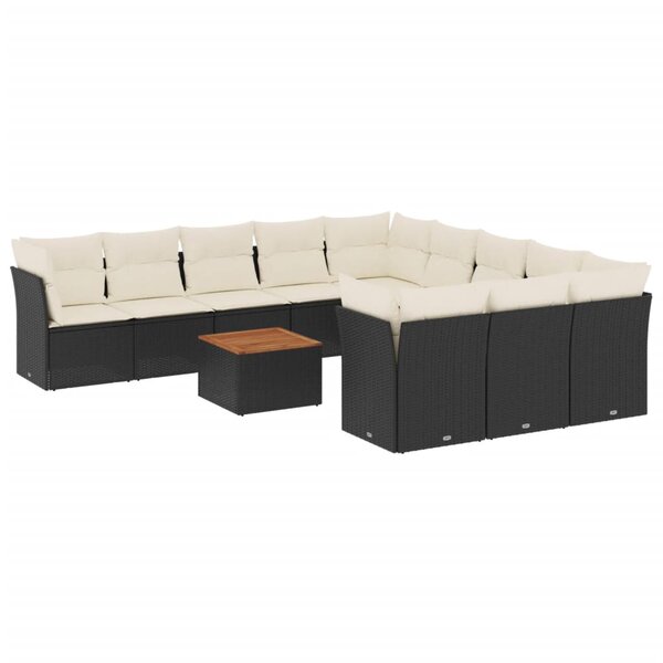 vidaXL Salon de jardin 12 Pièces avec coussins noir résine tressée
