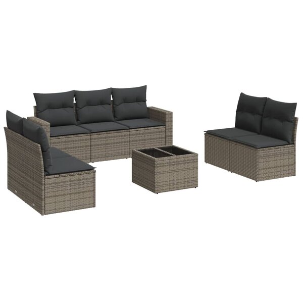 vidaXL Salon de jardin 8 Pièces avec coussins gris résine tressée