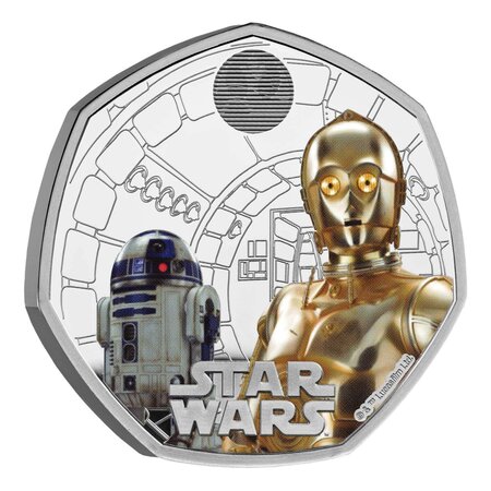 Pièce de monnaie 50 Pence Royaume-Uni Star Wars (R2-D2 et C3PO) 2023 – Argent BE
