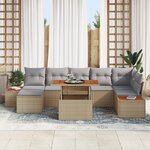 Ensemble de canapé de jardin 8 pièces avec coussins Beige Poly Rotin