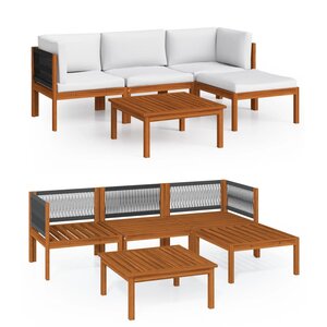 vidaXL Salon de jardin 5 pièces avec coussins bois d'acacia crème et corde