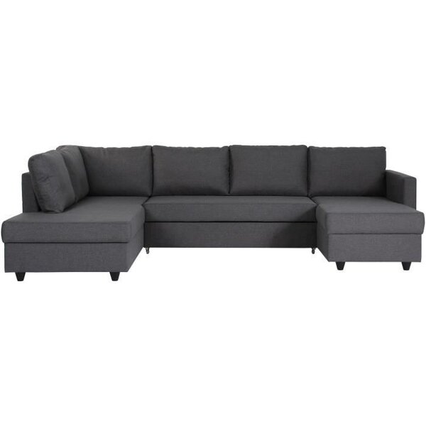 Canapé d'angle panoramique convertible Cats - Tissu gris - L 292 x P 187 x H 86 cm