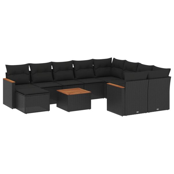 vidaXL Salon de jardin 11 Pièces avec coussins noir résine tressée