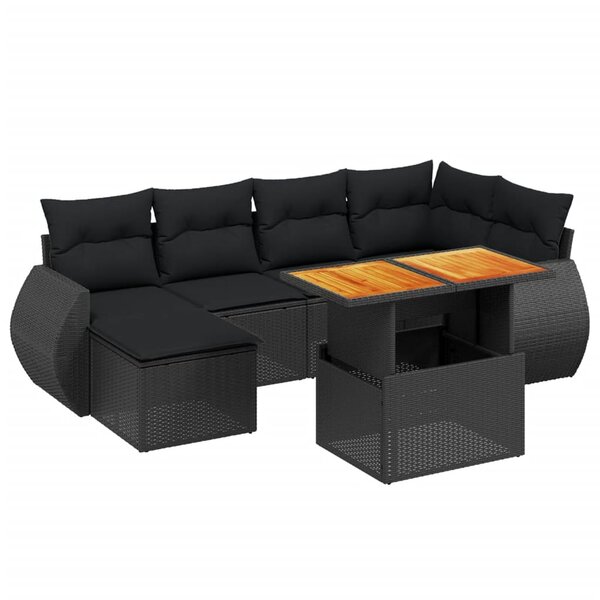 vidaXL Salon de jardin 7 Pièces avec coussins noir résine tressée