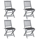 vidaXL Chaises pliables d'extérieur lot de 4 et coussins Bois d'acacia
