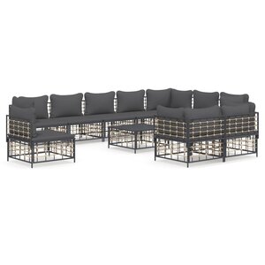 vidaXL Salon de jardin 11 Pièces avec coussins anthracite résine tressée