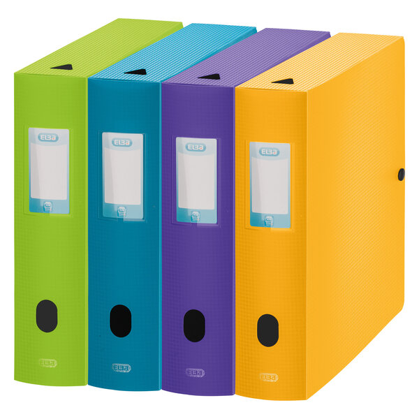 Boîte de classement plastique oxford memphis dos 8 cm couleurs assorties mode - lot de 8