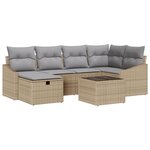 vidaXL Ensemble de canapé de jardin de 7 pièces avec coussins Beige Rattan Poly
