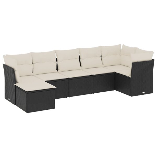 vidaXL Salon de jardin 7 Pièces avec coussins noir résine tressée