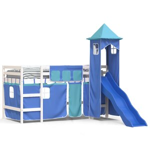 vidaXL Lit mezzanine enfants avec tour bleu 90x200 cm bois pin massif