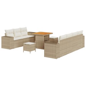 Ensemble de Canapés de Jardin 10 Pièces avec Coussins Beige Rattan Acacia