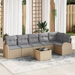 Ensemble de Canapé de Jardin 7 Pièces avec Coussins Noir Poly Rattan