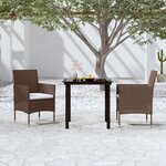 vidaXL Ensemble à manger de jardin avec coussins 3 Pièces Marron et noir