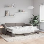 vidaXL Lit de jour avec gigogne et matelas taupe 90x200 cm tissu