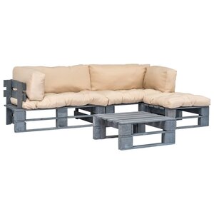 vidaXL Salon palette de jardin 4 Pièces avec coussins sable bois