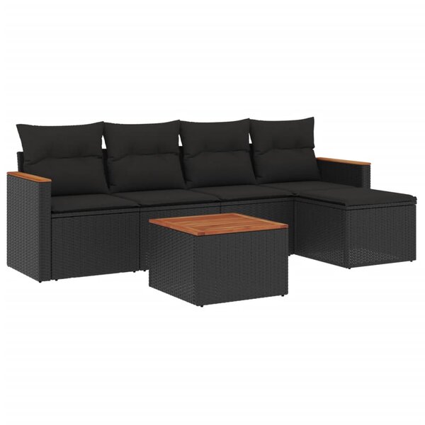 vidaXL Salon de jardin 6 Pièces avec coussins noir résine tressée