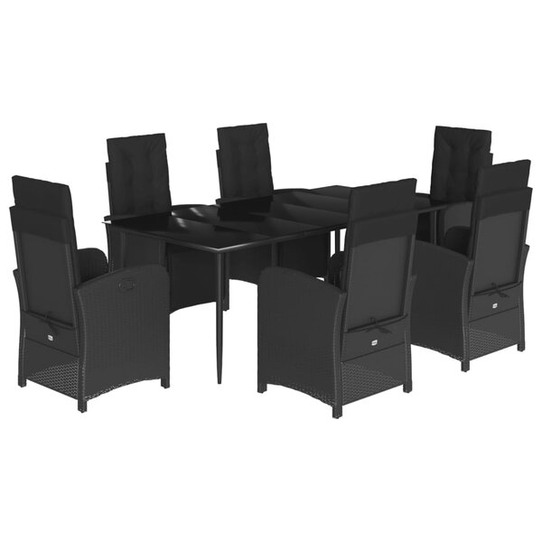 vidaXL Ensemble à manger de jardin coussins 7Pièces Noir Résine tressée