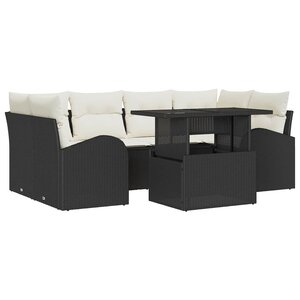 vidaXL Ensemble de canapé de jardin avec coussin 7 Pièces Noir Poly rotin