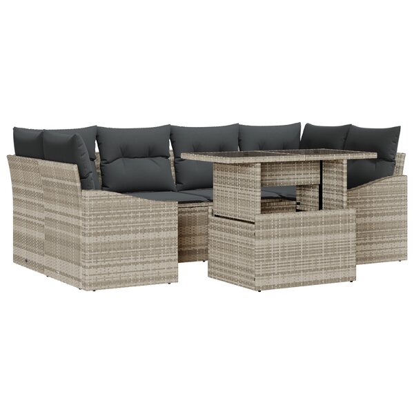 vidaXL Ensemble de canapé de jardin de 7 pièces avec coussins gris clair en poly rattan