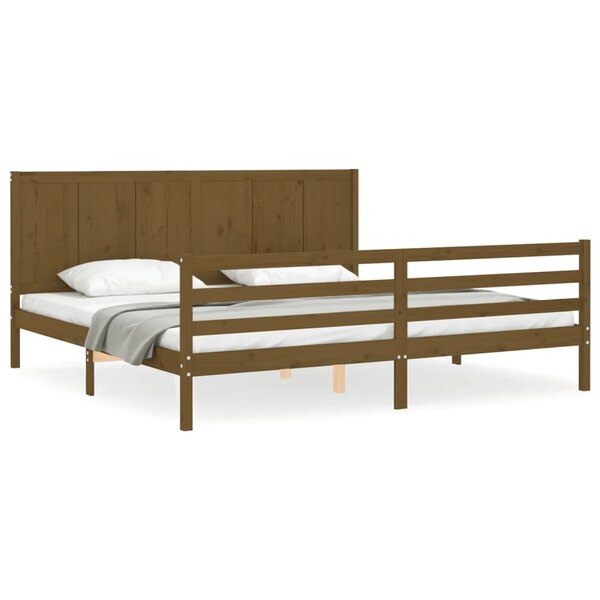 vidaXL Cadre de lit avec tête de lit marron miel 200x200cm bois massif