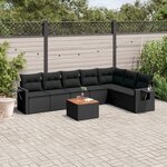 vidaXL Salon de jardin 8 Pièces avec coussins noir résine tressée