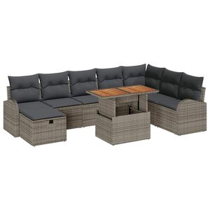 vidaXL Ensemble de canapé de jardin 9 Pièces Gris polyrotin
