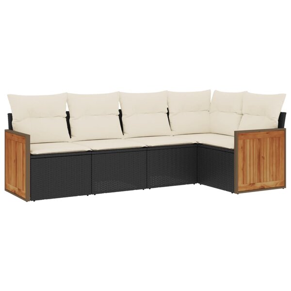 vidaXL Salon de jardin 5 Pièces avec coussins noir résine tressée