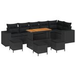 Ensemble de salon de jardin de 10 pièces en rotin noir avec coussins vidaXL acacia