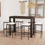 vidaXL Ensemble de bar de jardin 7 Pièces coussins Résine tressée Marron