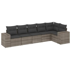 vidaXL Salon de jardin 6 Pièces avec coussins gris résine tressée