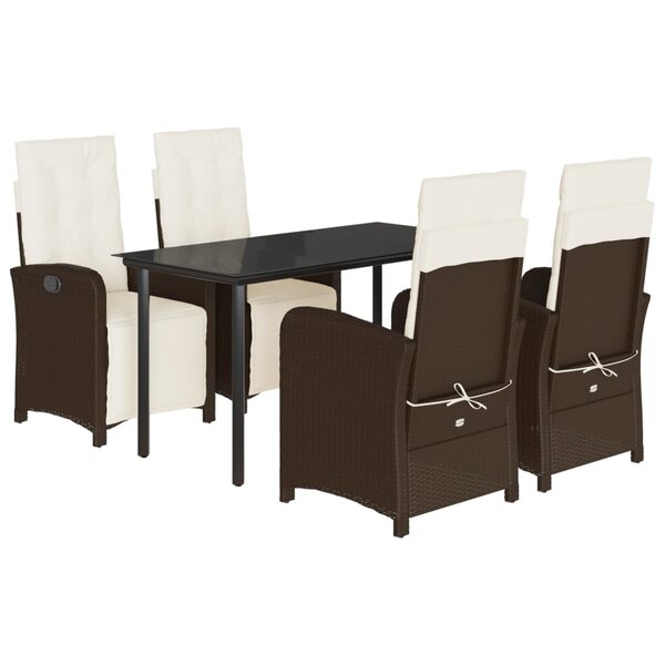 vidaXL Ensemble à manger de jardin 5 Pièces et coussins marron poly rotin