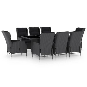 vidaXL Ensemble à manger d'extérieur 9Pièces et coussins rotin gris foncé