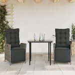 vidaXL Ensemble à manger de jardin 3 Pièces coussins gris résine tressée