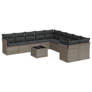 vidaXL Salon de jardin 11 Pièces avec coussins gris résine tressée