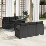 Ensemble de Canapés de Jardin de 7 Pièces avec Coussins Noir Poly Rattan