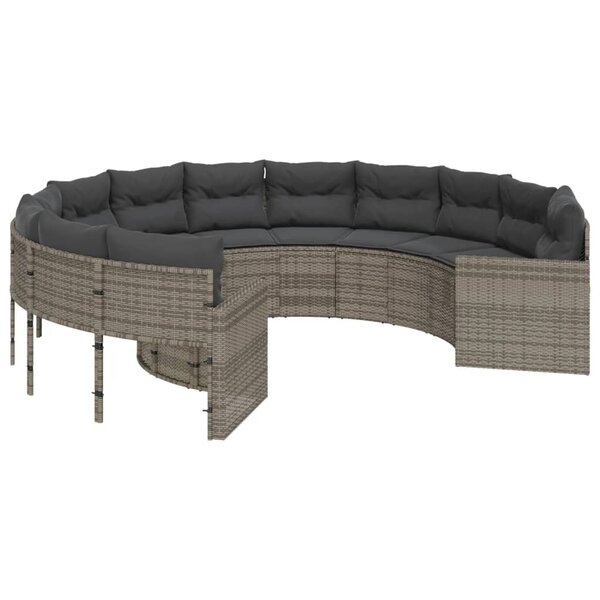 vidaXL Canapé de jardin avec coussins rond gris résine tressée