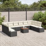 vidaXL Ensemble de 11 pièces de sofa de jardin avec coussins noir poly rotin acacia