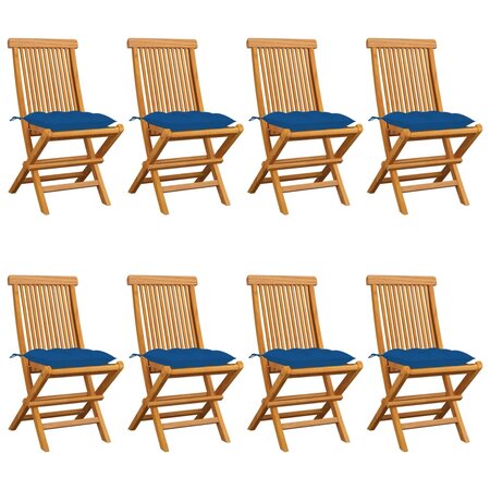 vidaXL Chaises de jardin et coussins bleu lot de 8 Bois de teck massif