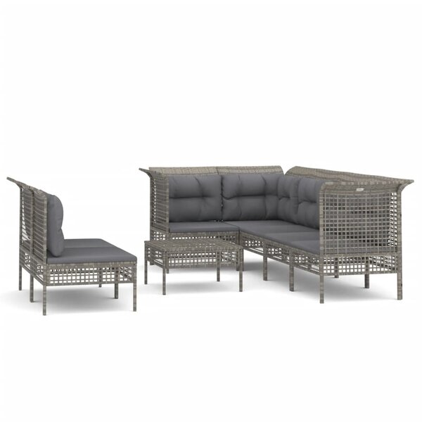 vidaXL Salon de jardin 8 Pièces avec coussins Gris Résine tressée