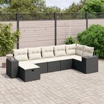 vidaXL Salon de jardin 7 Pièces avec coussins noir résine tressée