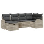 Ensemble de canapé de jardin 6 pièces avec coussins Gris clair Poly Rattan