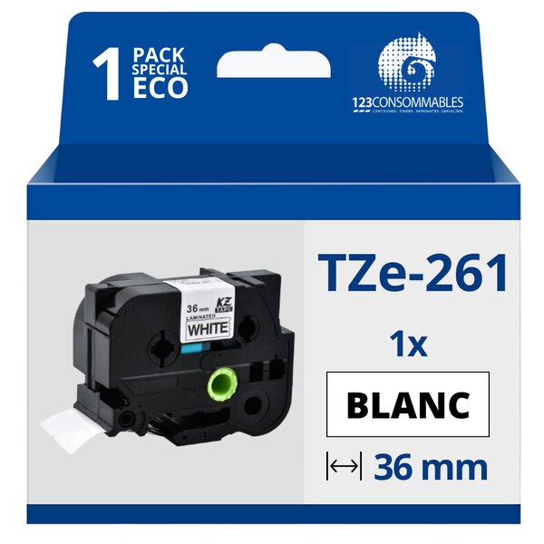 Ruban compatible Brother TZe261 - Texte noir sur fond blanc