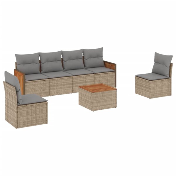 vidaXL Salon de jardin avec coussins 7 Pièces beige résine tressée
