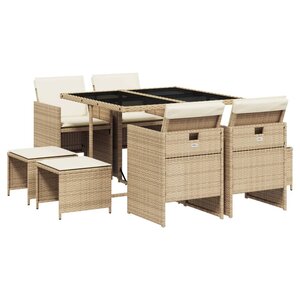 vidaXL Ensemble à manger de jardin et coussins 9 Pièces beige Poly rotin