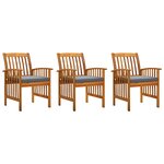 vidaXL Chaises à manger de jardin lot de 3 et coussins Bois d'acacia