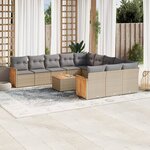 vidaXL Salon de jardin et coussins 13 Pièces mélange beige résine tressée
